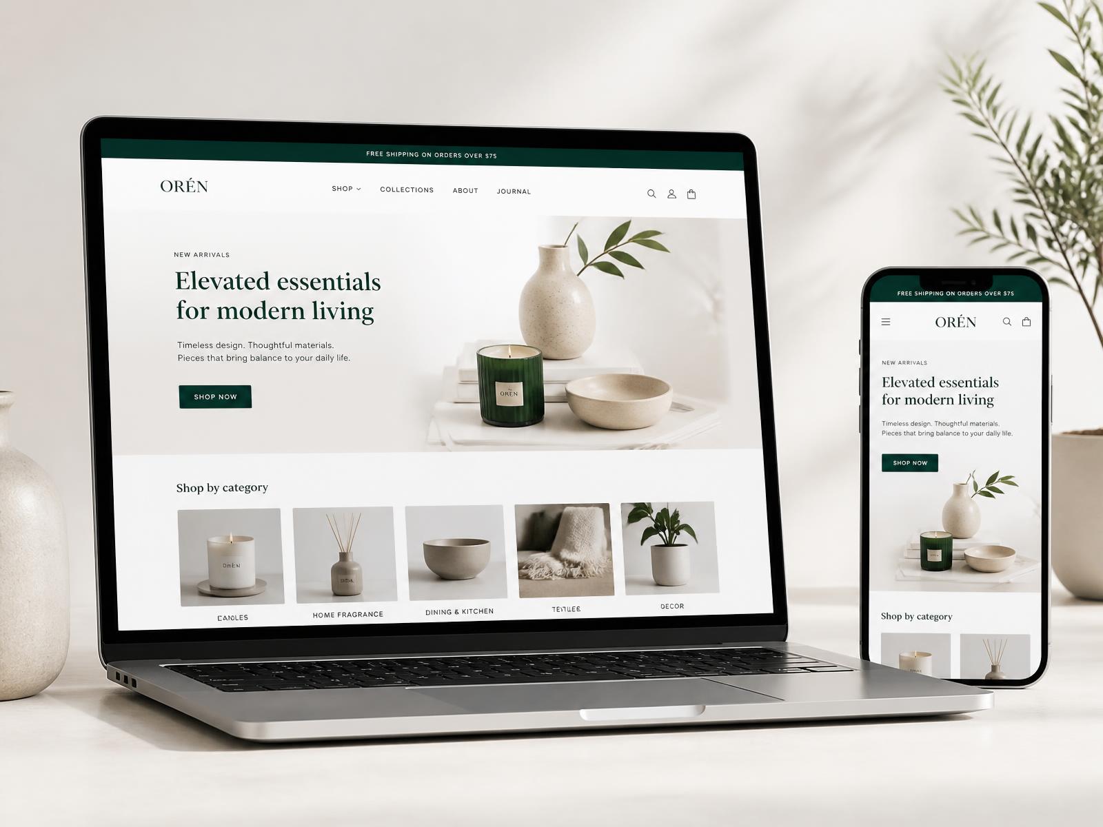 A modern online store shown on a laptop and a smartphone